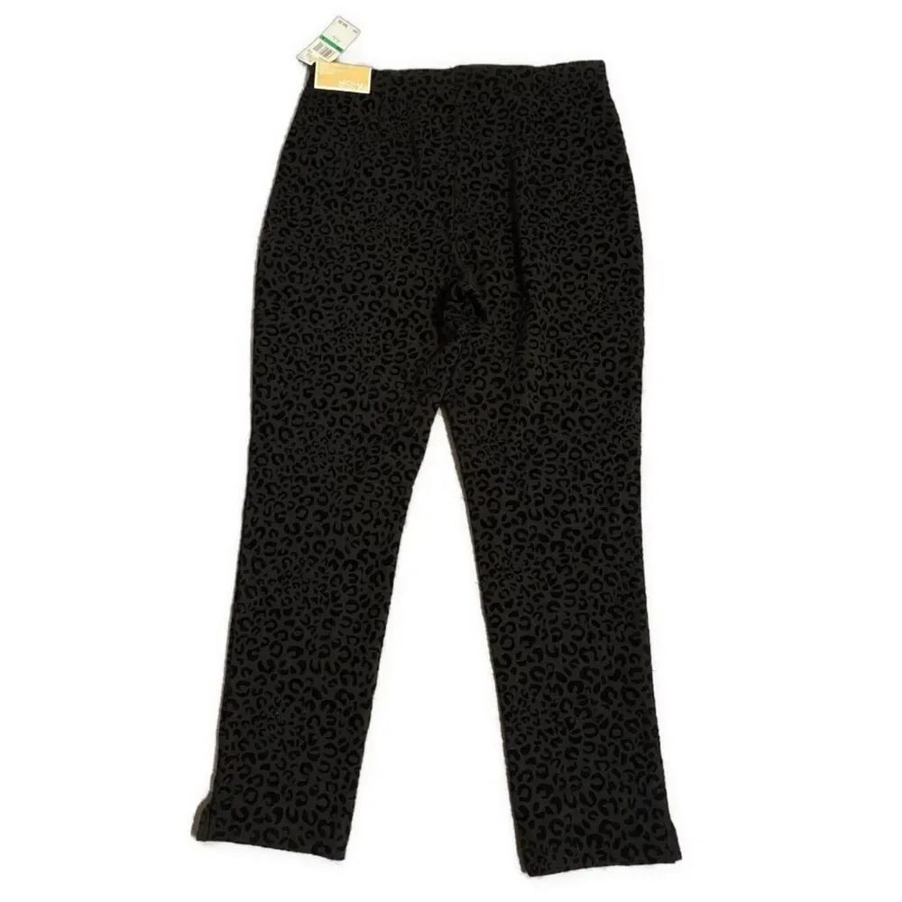 michael kors New Skinny High Rise solid black velvet leopard print pants Large - Picture 2 of 6